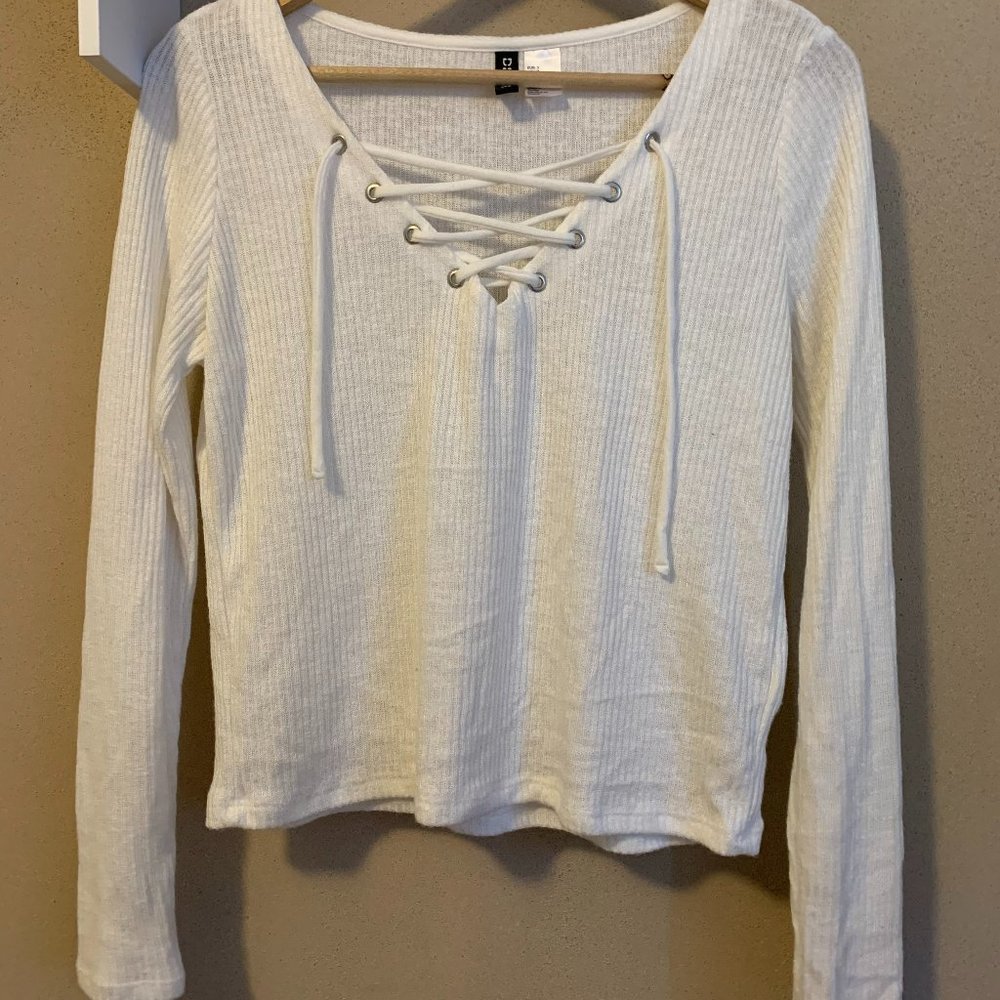 White Tie-Up Sweater